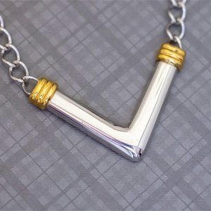 18 inch, Vintage Silver Tone V Shape Chain Link Necklace by Monet, G48